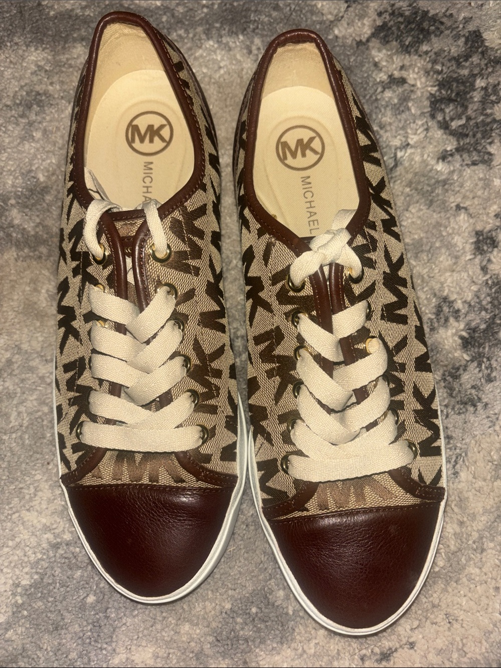 Michael Kors Brown Logo Canvas and Leather Lace-Up Sneakers